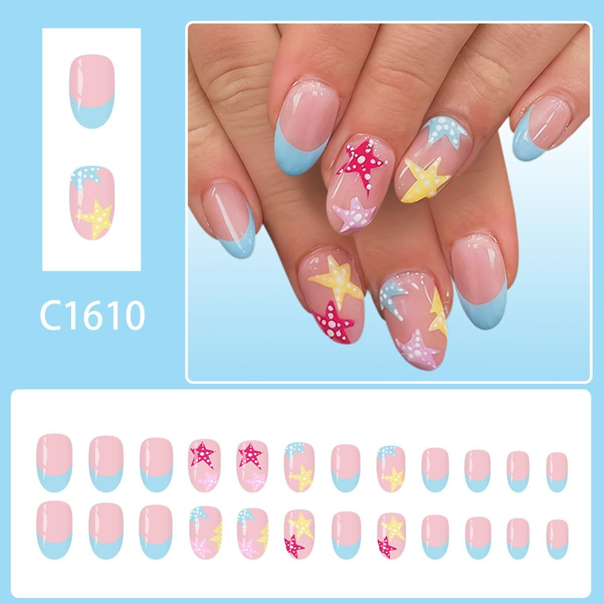KASOICRA Medium Starfish Oval Press On Nails