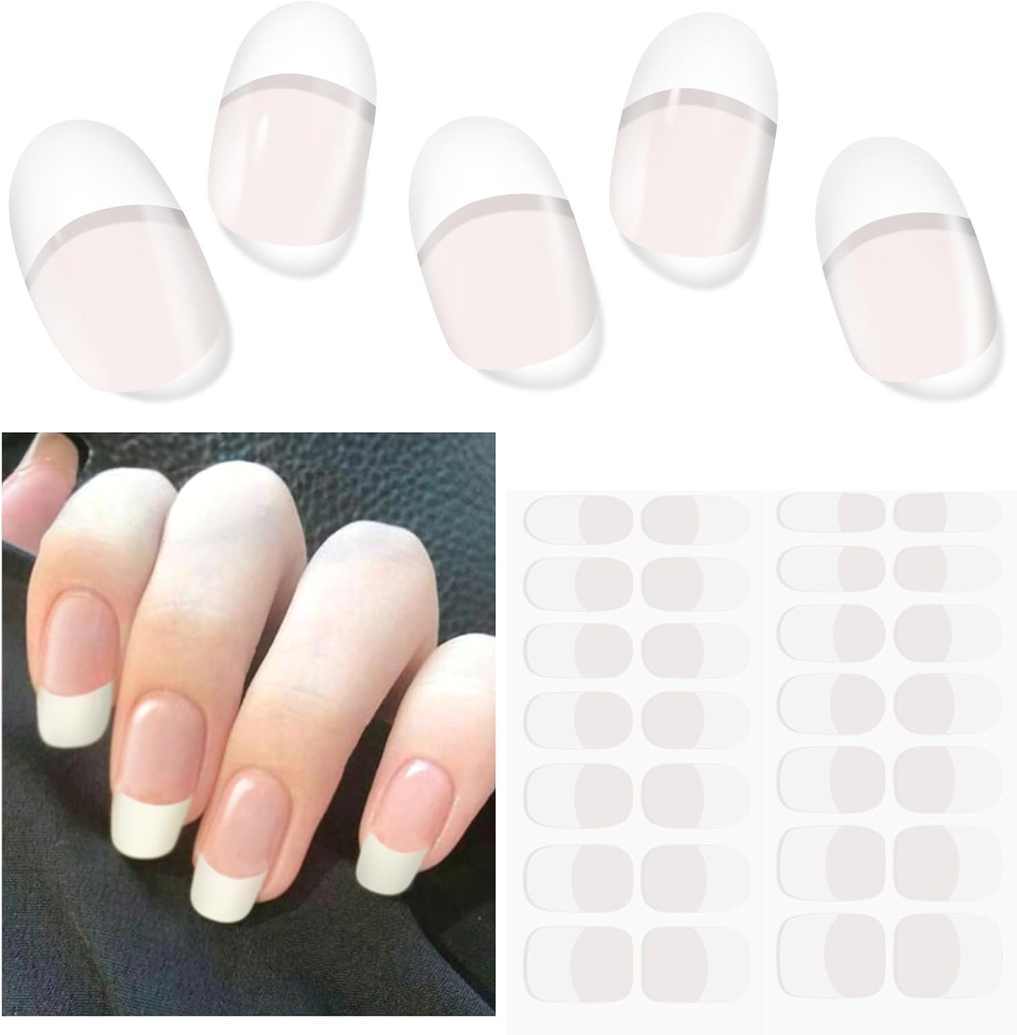 Semi Cured Gel Nail Strips, Red Pink Flowers, 28Pcs Gel Nail Stickers