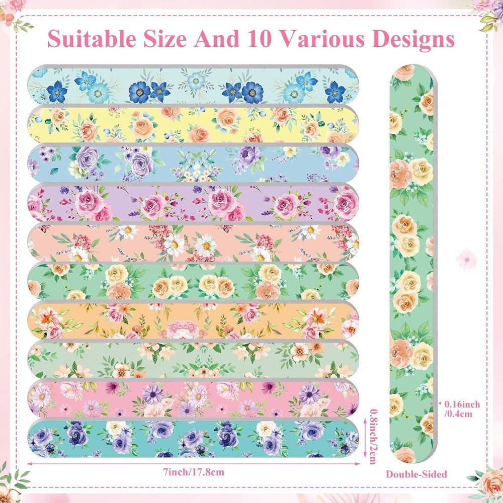 60 Pack Flower Board Nail File for Women Colorful Floral Double Sided Emery