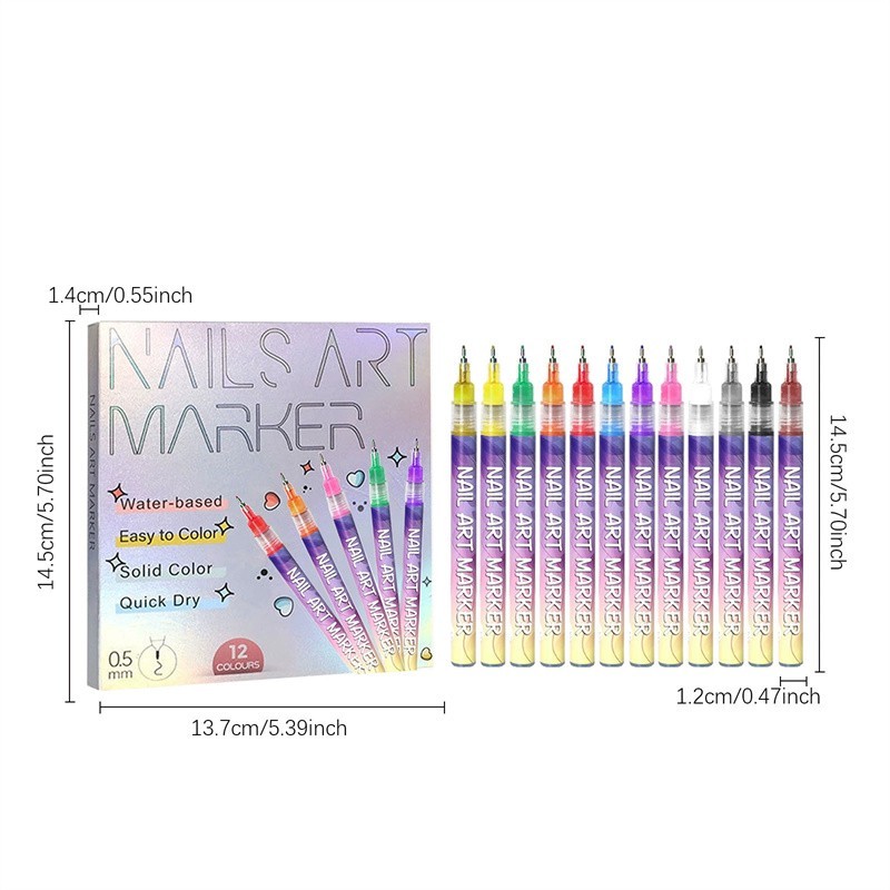 12 Colors Nail Art Pens Set, Nail Art Markers for Gel Nails, DIY Nail US