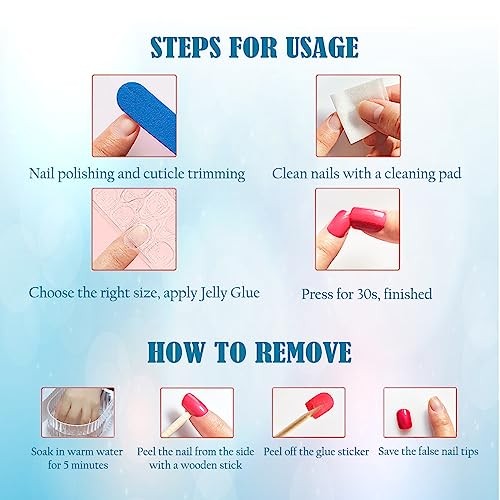 IKISKT 120Pcs 5 Pack Children ABS Plastic Fake Nails Press on Full Cover French