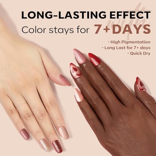 Brown Nail Polish Set 6 Colors, Nude Burgundy Glitter Fall A3 Cinnamon Brown