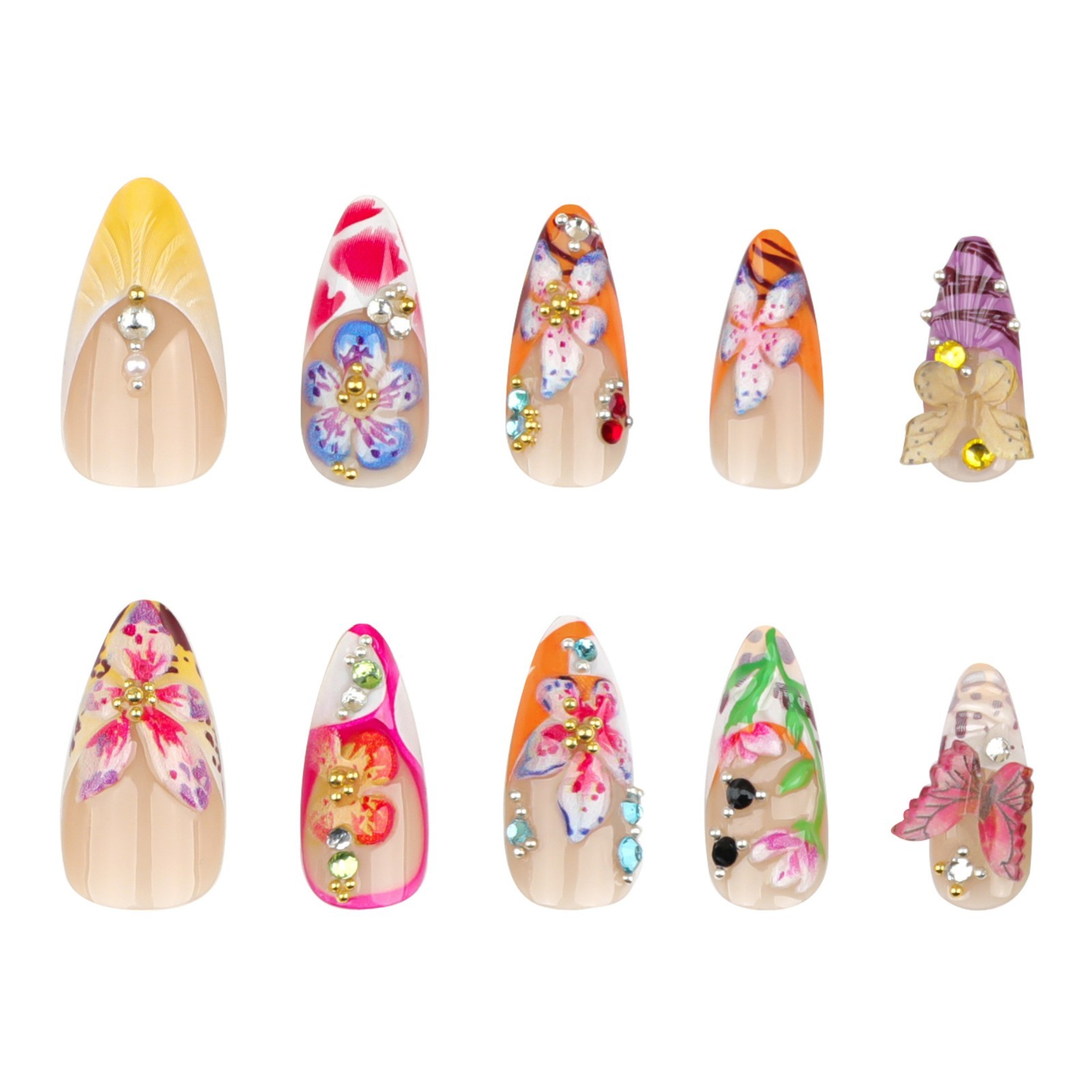 24pcs Tropical Vacation Press On Nails – Colorful Cartoon Floral Summer Nail Art