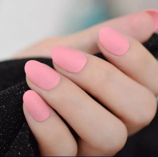 24 Short matte Pink Press on nails glue on almond oval round rounded edge femme