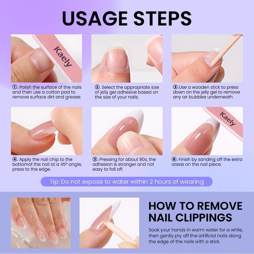 evpct Pale Nude French Almond Short Press on Nails with White Pattern Design,…
