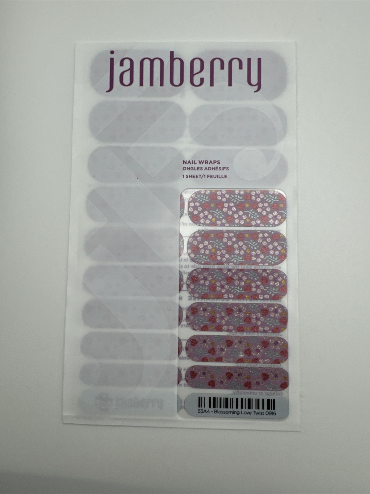 Jamberry Nail Wraps Blossoming Love Twist Full Sheet (floral/flowers/glitter/spa