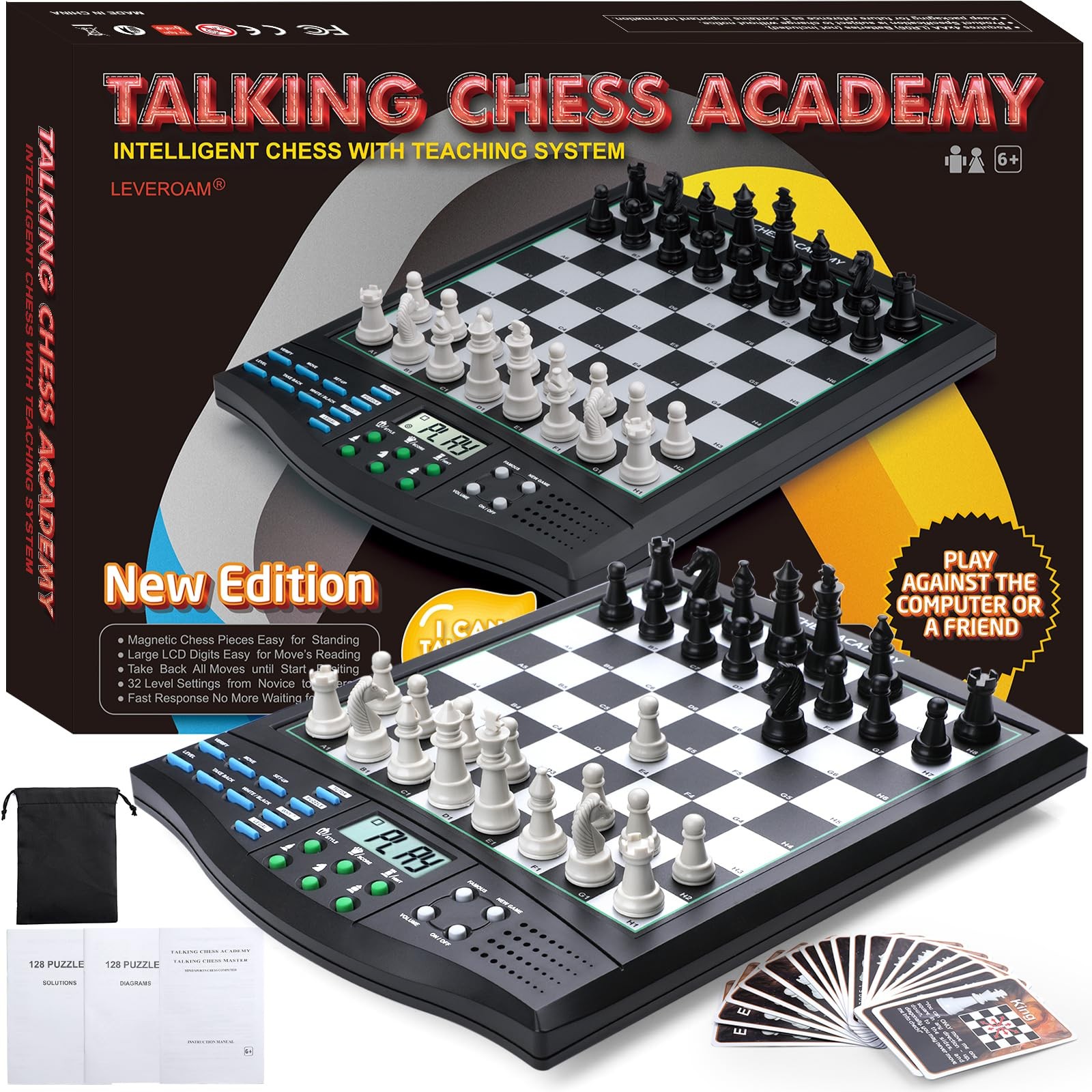 LEVEROAM Talking Chess Academy with Voice Teaching System, Electronic Black