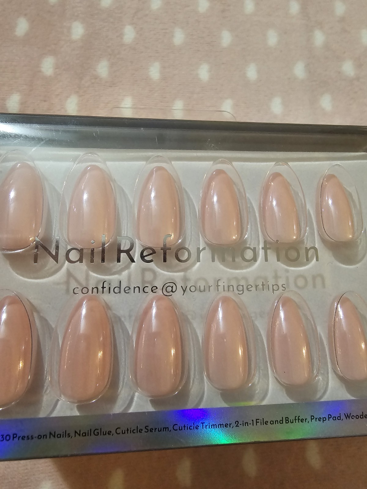 Nail Reformation Press-On Nails Nude & Glitter Beige Almond Shape Glue Included