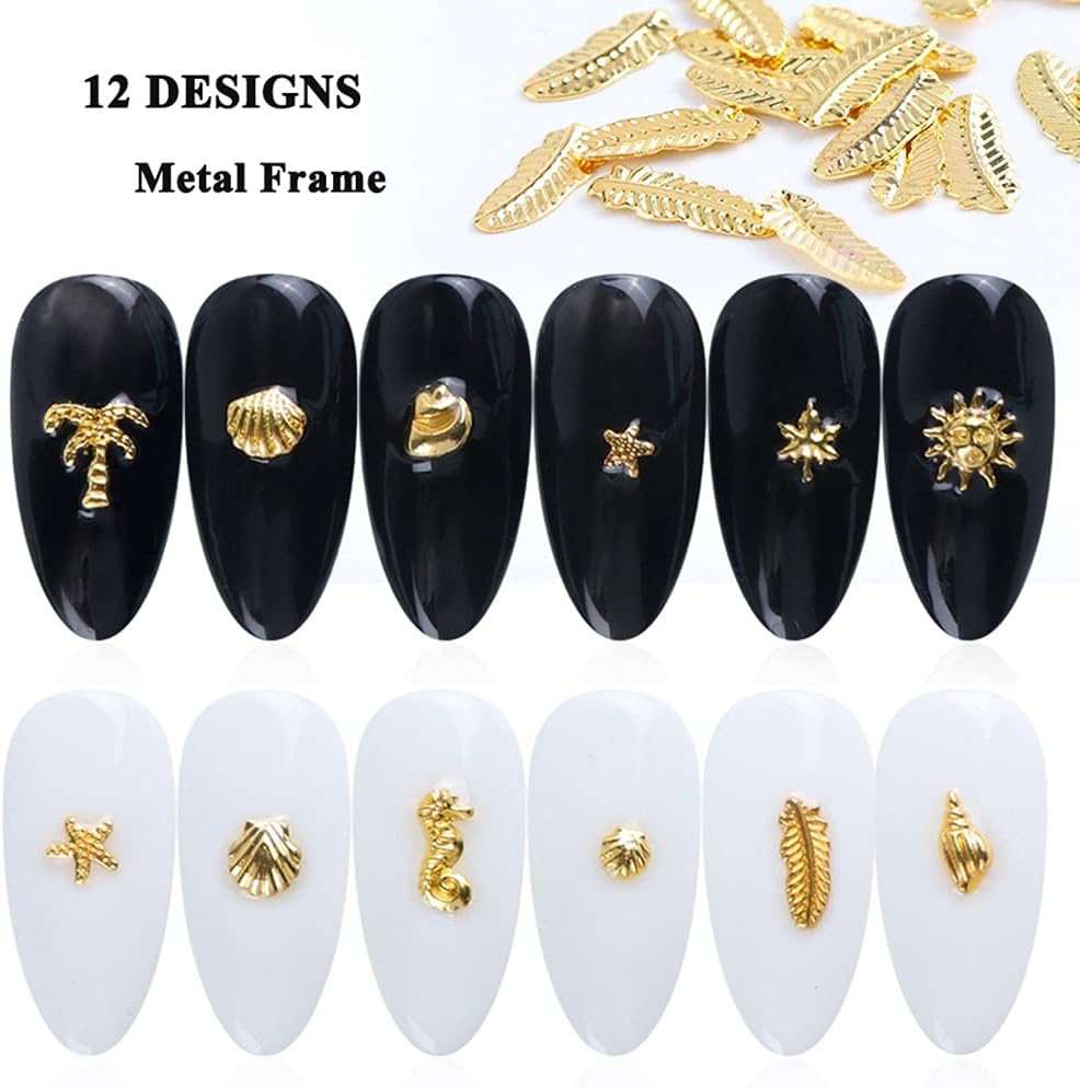 3D Metal Nail Decals – 12 Shapes, Holographic Glitters & Sequins Gold Art Suppli