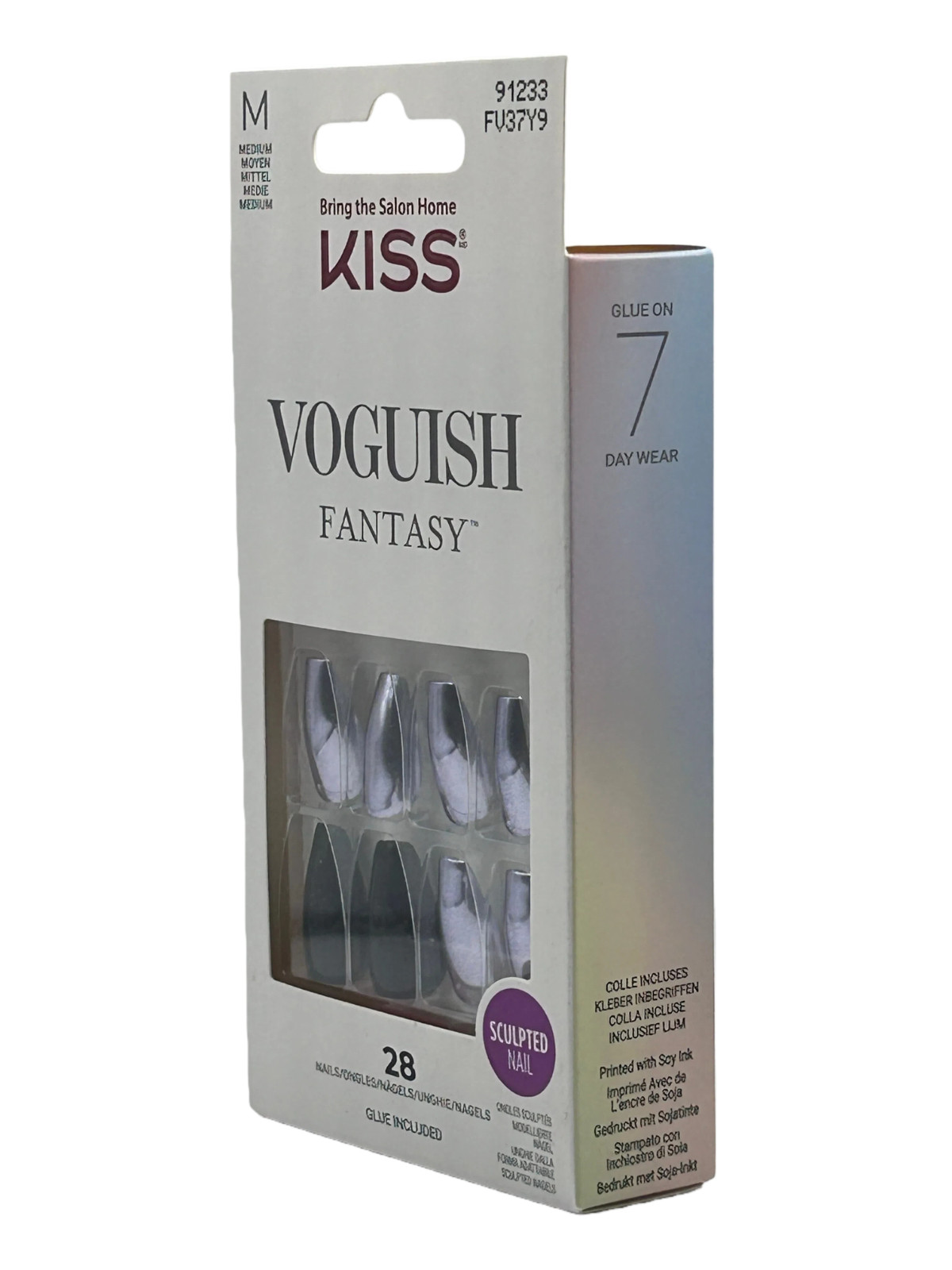 Kiss Medium Nails, Mirror Finish & Jet Black Sculpted Manicure Glue Included