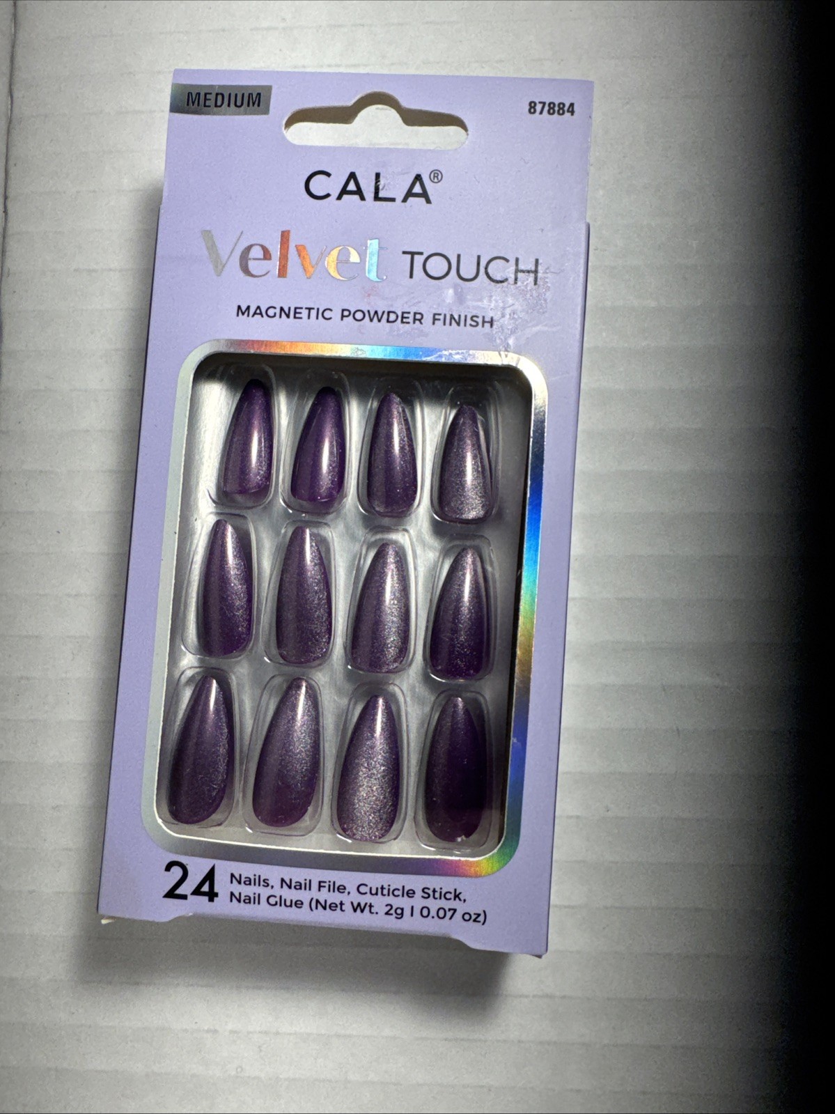 CALA Velvet Touch Magnetic Powder Finish Medium Coffin Press On Nails 24 Count