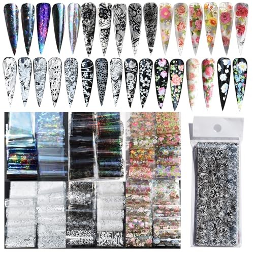 Sheets Nail Art Transfer Foil Stickers, 1.57×7.87In Flower Lace Holographic 58