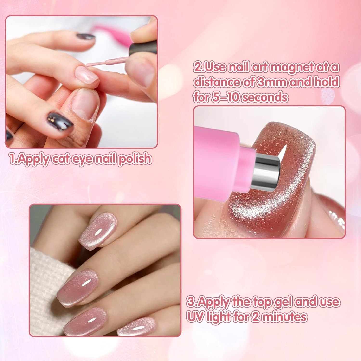 Professional 4-Piece Cat Eye Nail Magnet Kit with Dual-Ended Pen & Bunny Guides