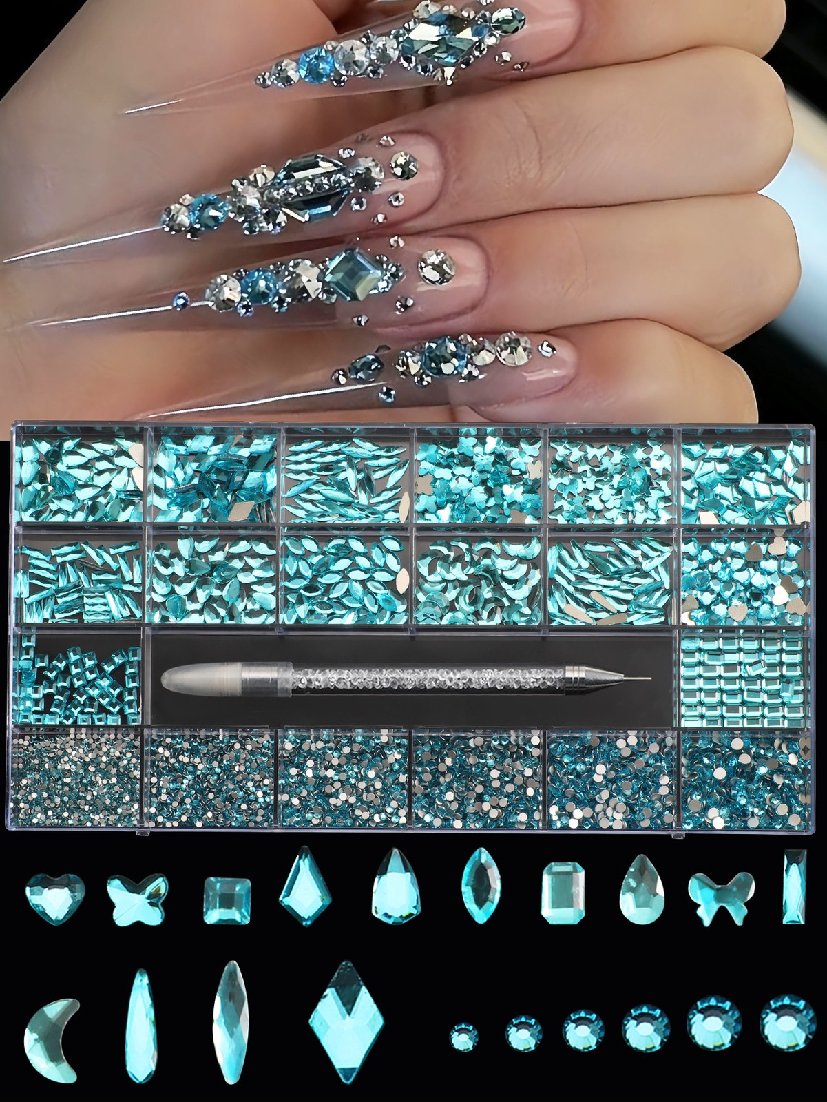 21 grid nail art diamond flat bottom glass diamond multi-style special-shaped di