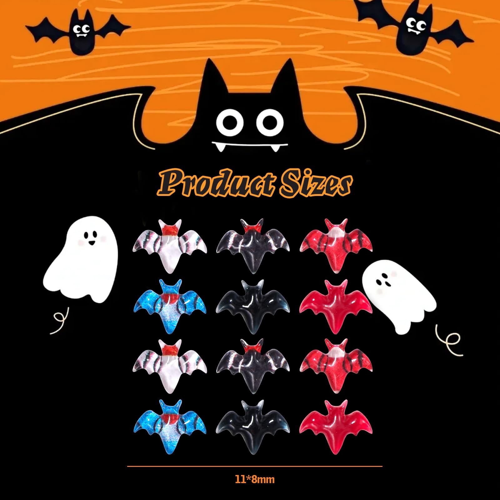 100 Pcs Bat Nail Charms Mini Figurines, 6 Styles Resin Flatback Bat Halloween…