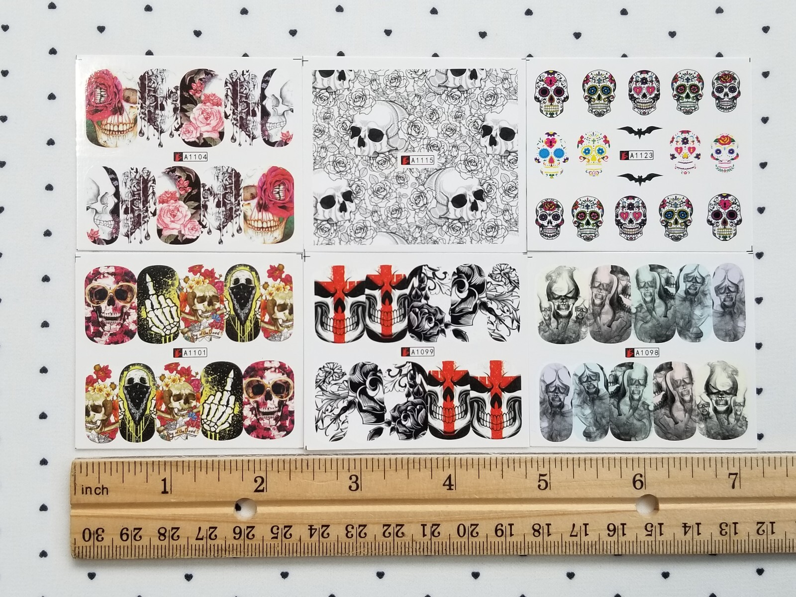 Goth Skull Nail Art Water Transfer Decals Sticker Small 6 Sheets【B】