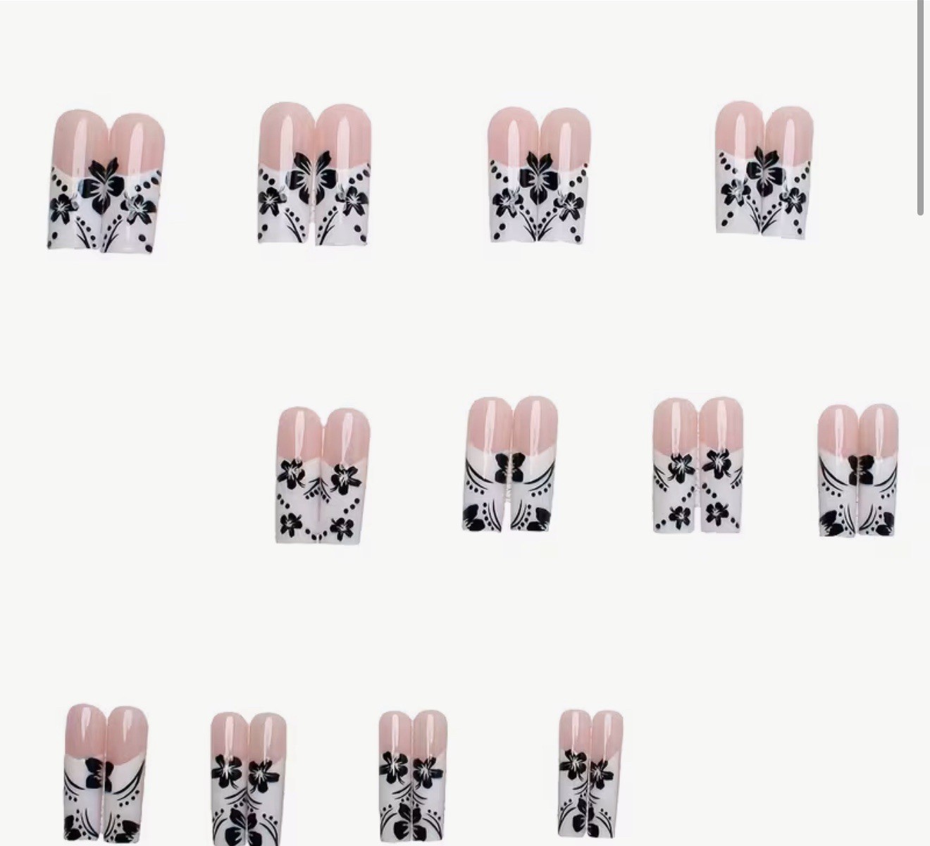 Long Press on Nails Square Fake Nails Black French Tip Acrylic False Nails