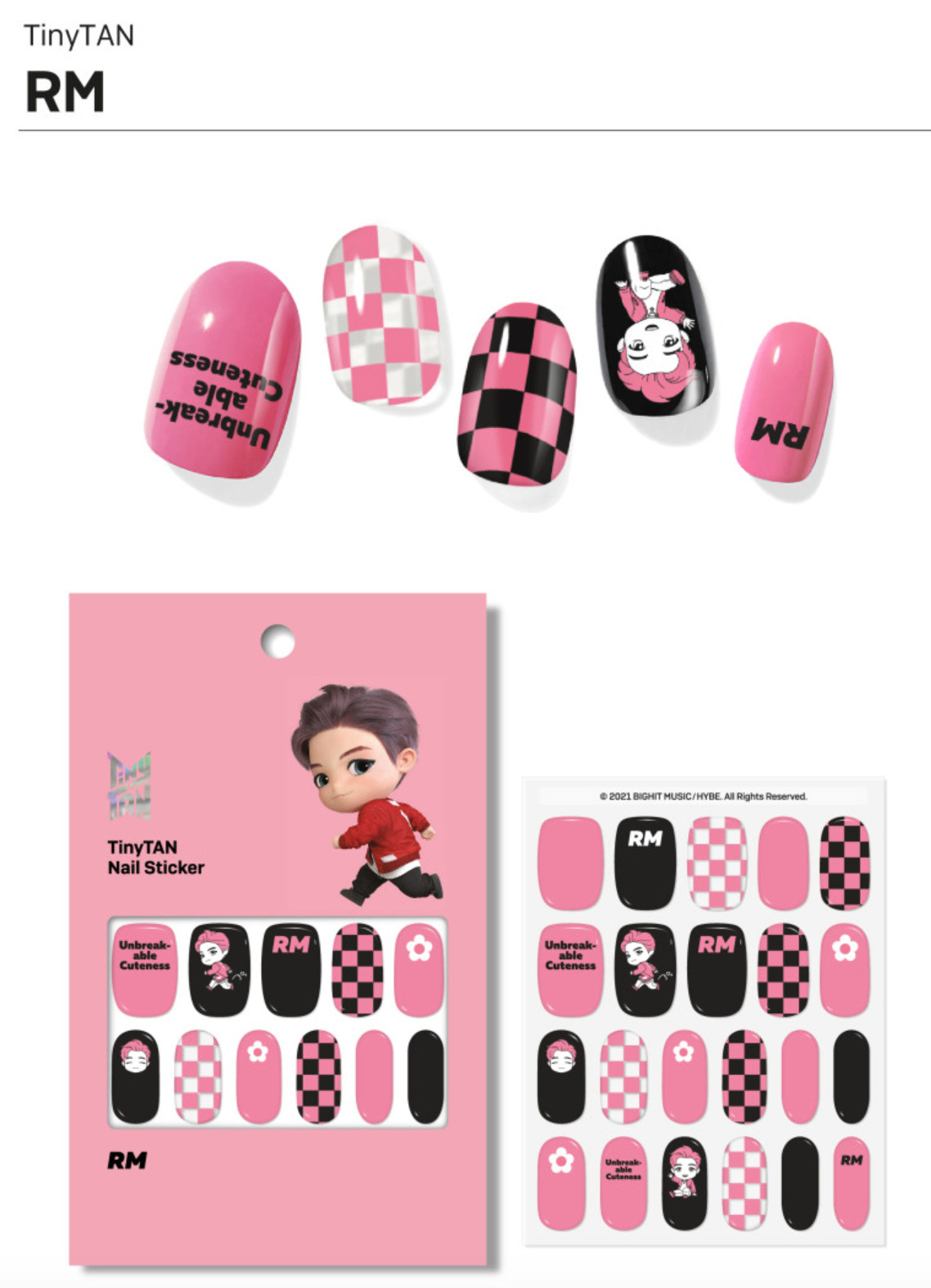 BTS TinyTAN Nail Stickers K-Pop Korean Nail Art Decal Set