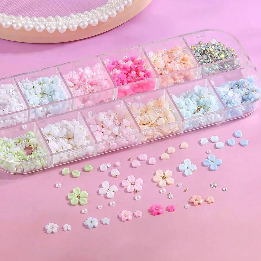 3D Flower Nail Charms Acrylic Petal Rhinestone Nail Art Decorations
