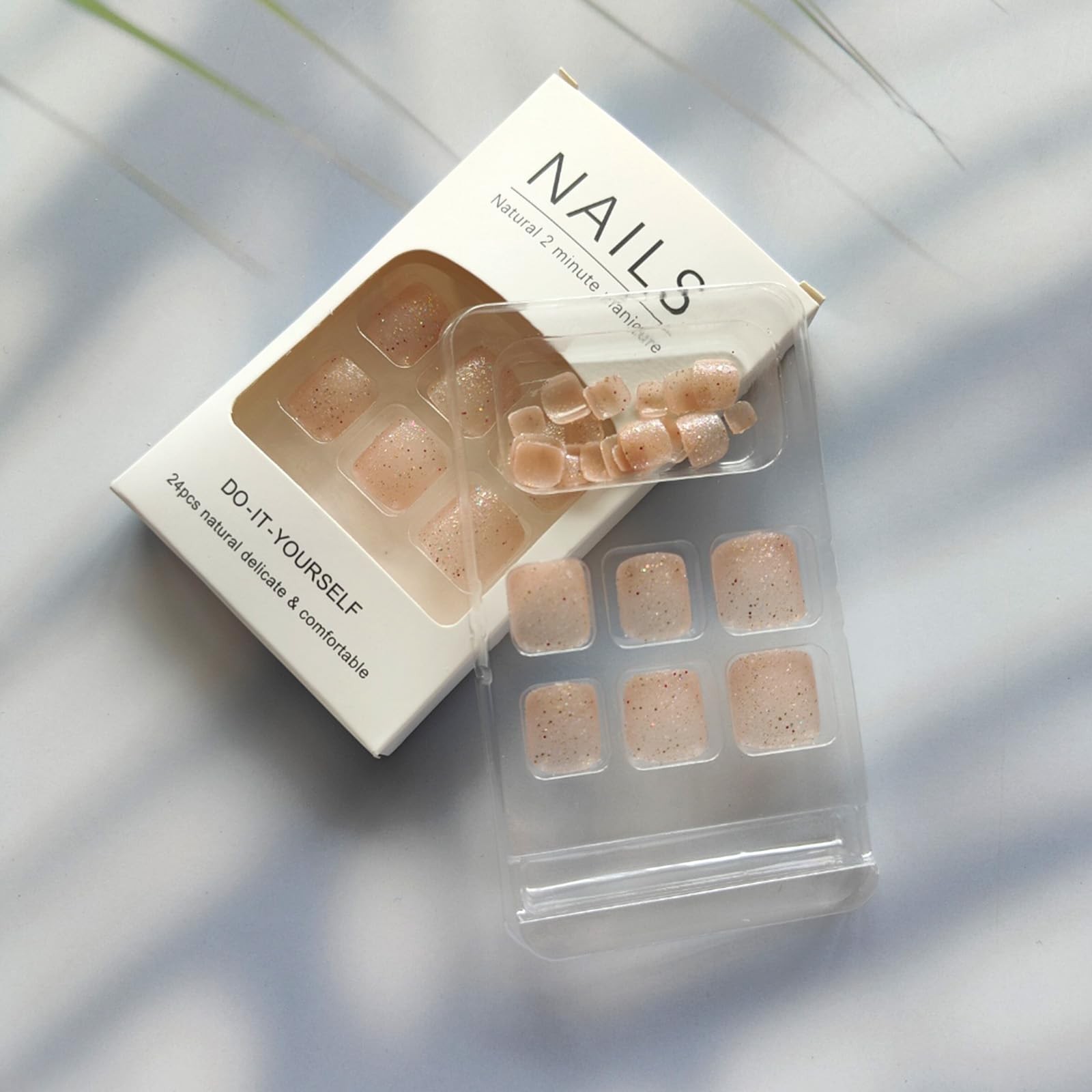 Nude Glitter Press on Toenails Short Square 0.04 Fl Oz (Pack of 24), Pink