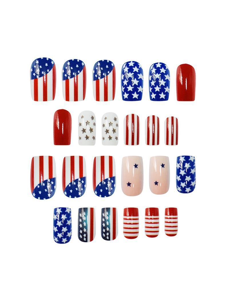 Independence Day Star Flag Press On Nails Square Removable Wholesale