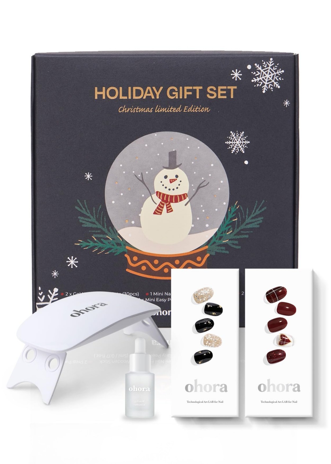 ohora Semi Cured Gel Nail Strips Christmas Set N Dazzling Night N Tartan Bustier