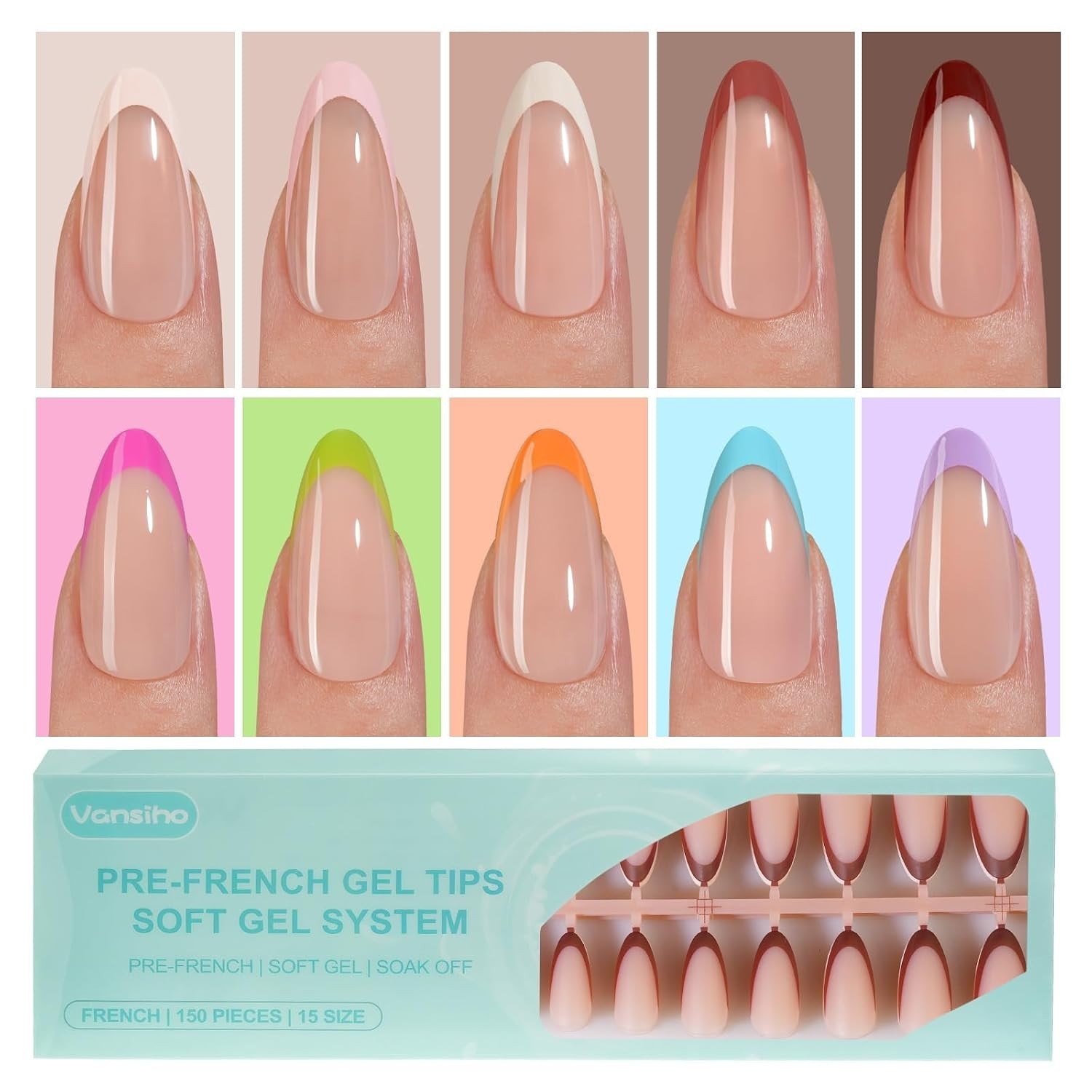 Gel Nail Kit – Pink Deep Short Squre French Tip Press on Nails Kit with Nail Gel