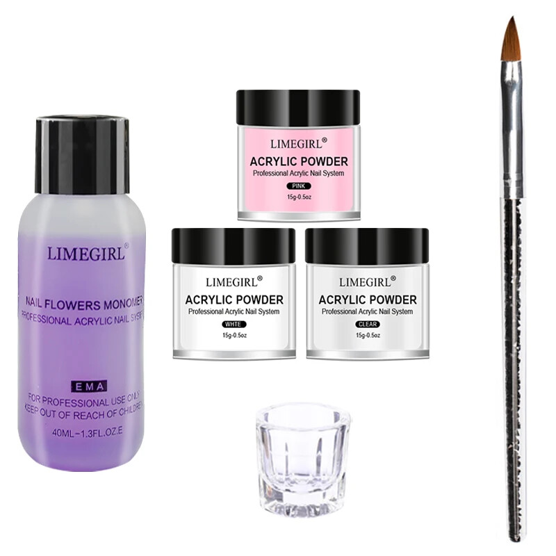40ml Crystal Liquid With 45ml Acrylic Powder Kit Set Pink White Transparent