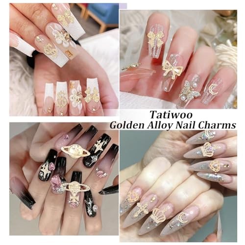 120 Pcs 12Styles 3D Gold Alloy Nail Charms Kit, Dollar Crown Butterfly gold-S1