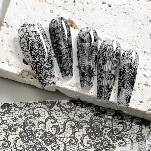 10 Rolls Lace Nail Foil for Nail Art Black White Flower Nail Art Flower-20