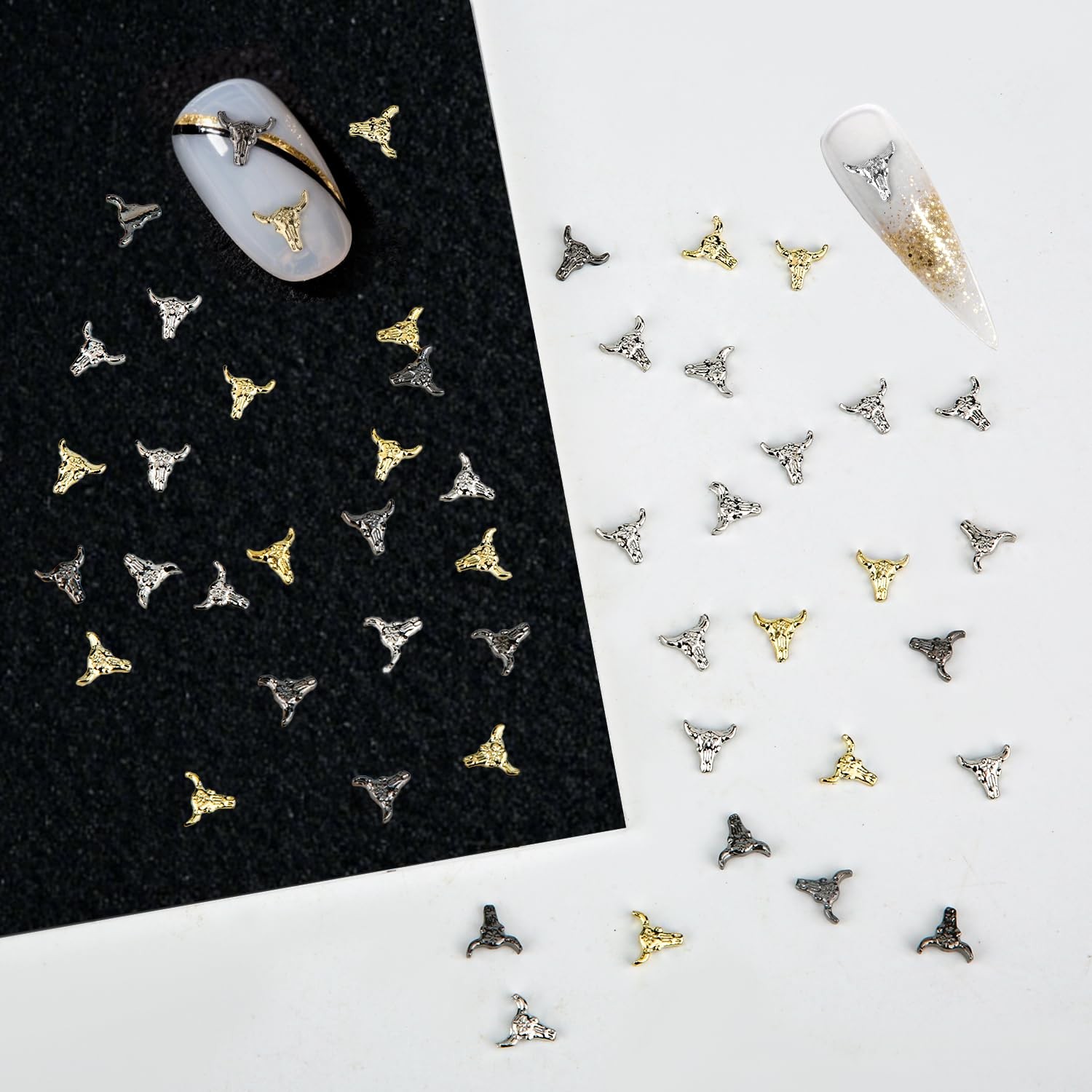 50pcs Western Cowboy Stylish Bull Head Nail Charms, Halloween Retro Alloy Art…