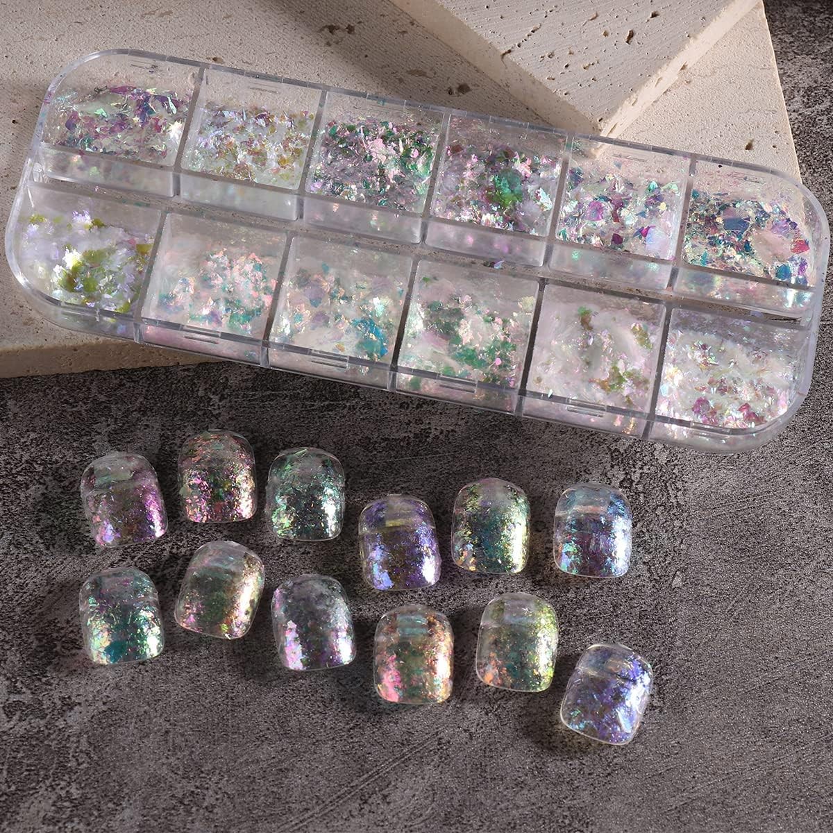 Holographic Opal Nail Art Glitter Flakes Powder Aurora Iridescent