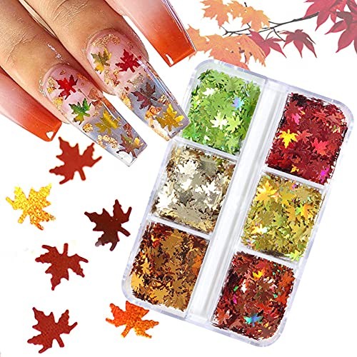 Fall Glitter Nail Sequins Maple Leaf Glitters Flakes 3D Holographic Laser