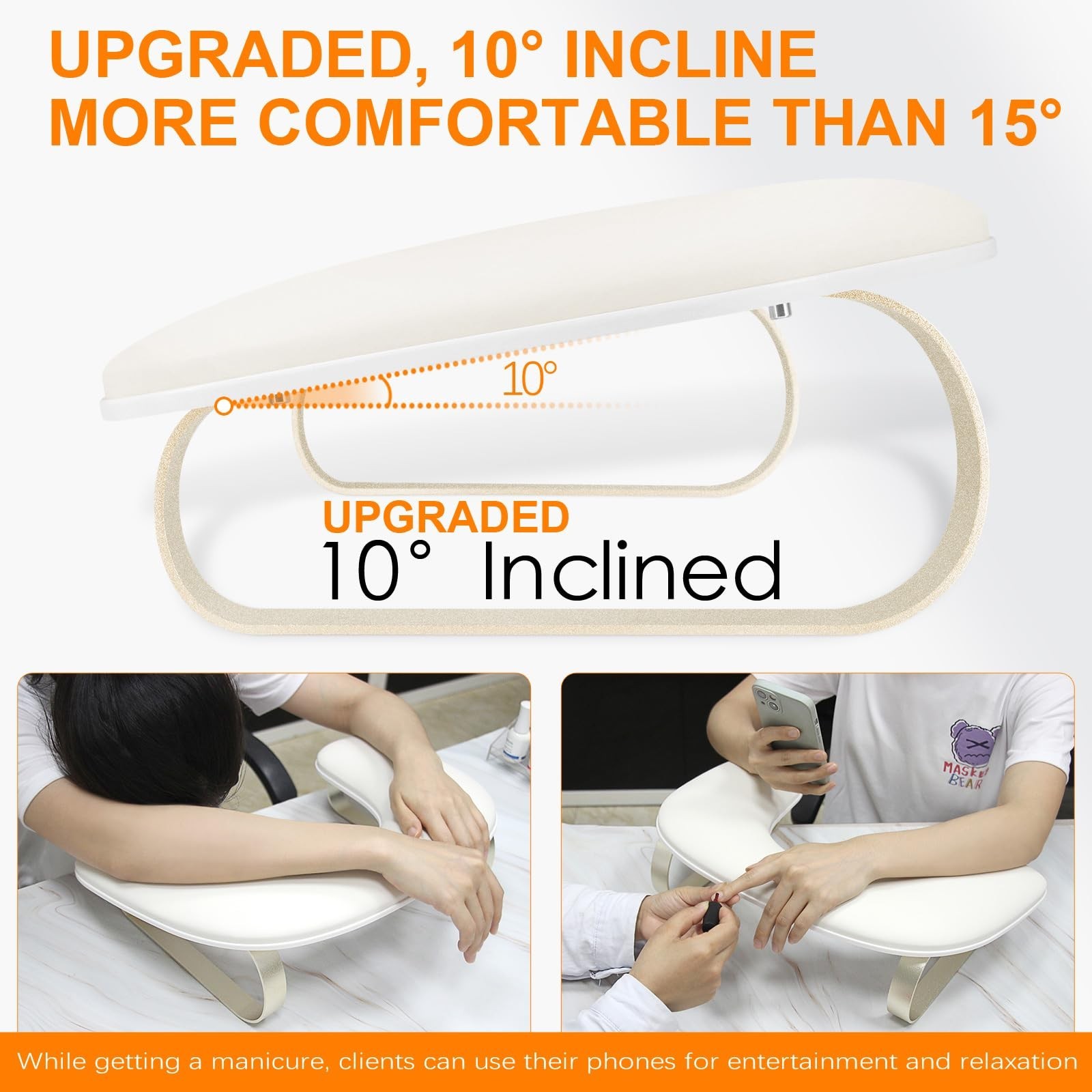 Upgraded Nail Tech Arm Rest Stand – 10° Inclined U-Shaped Manicure Holder, Non-S