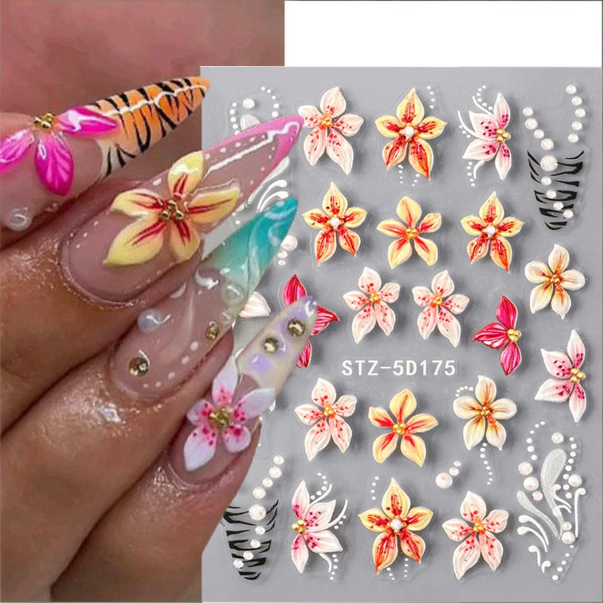 5D Flower Nail Stickers for Nail Art,5D Embossed Flower Nail Art Stickers Decals