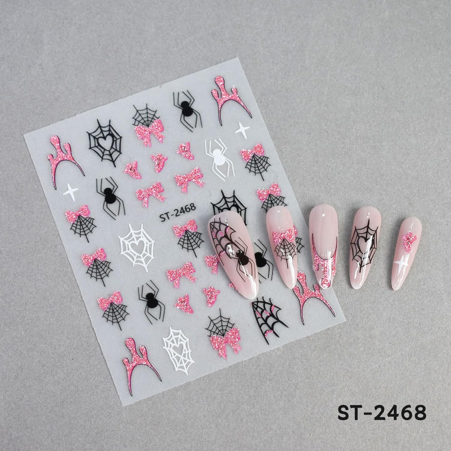 6 Sheets Halloween Nail Art Stickers Decals Pink Glitter Spider Blood Pumpkin…