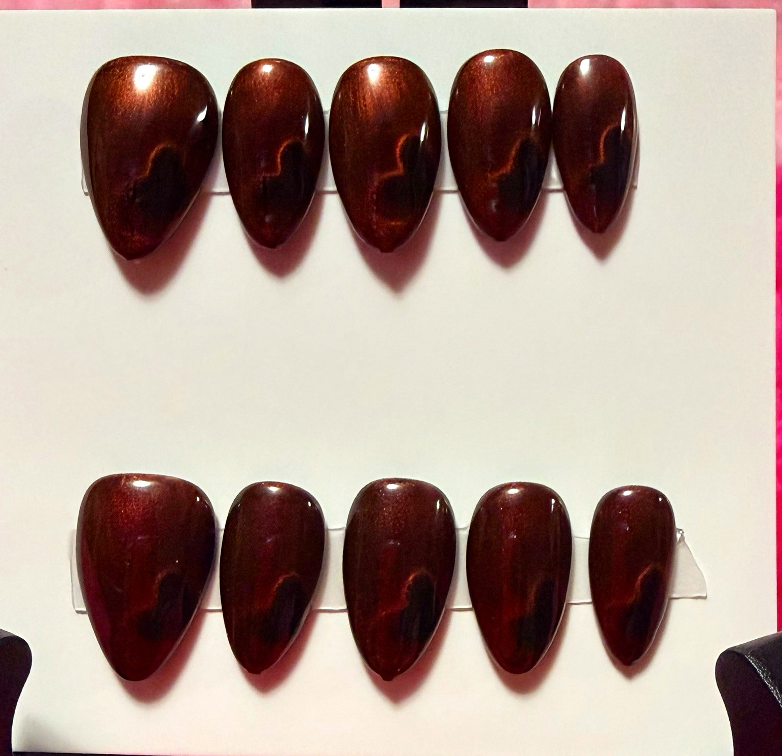Brown Shiny Solid Color Oval Press-On Nails, Medium Acrylic Full Cover