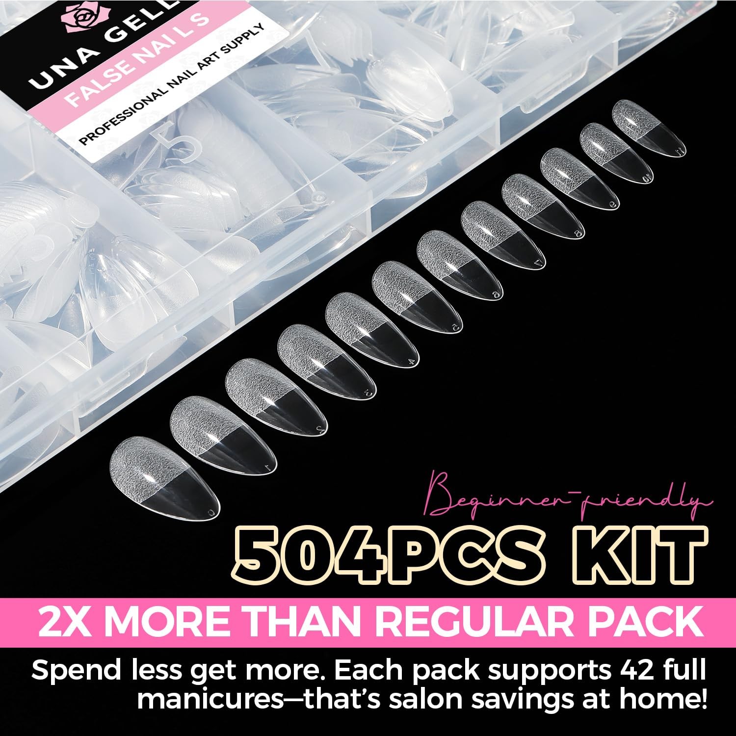 UNA GELLA Almond Gel Nail Tips 504PCS, Medium Clear Full Cover Soft Press On