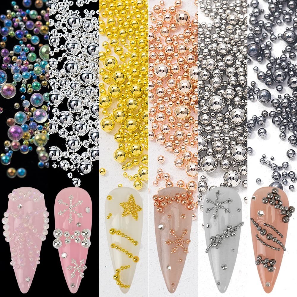 Versatile 6 Color Nail Caviar Beads – 0.8mm to 3mm Metal Charms for Artistry
