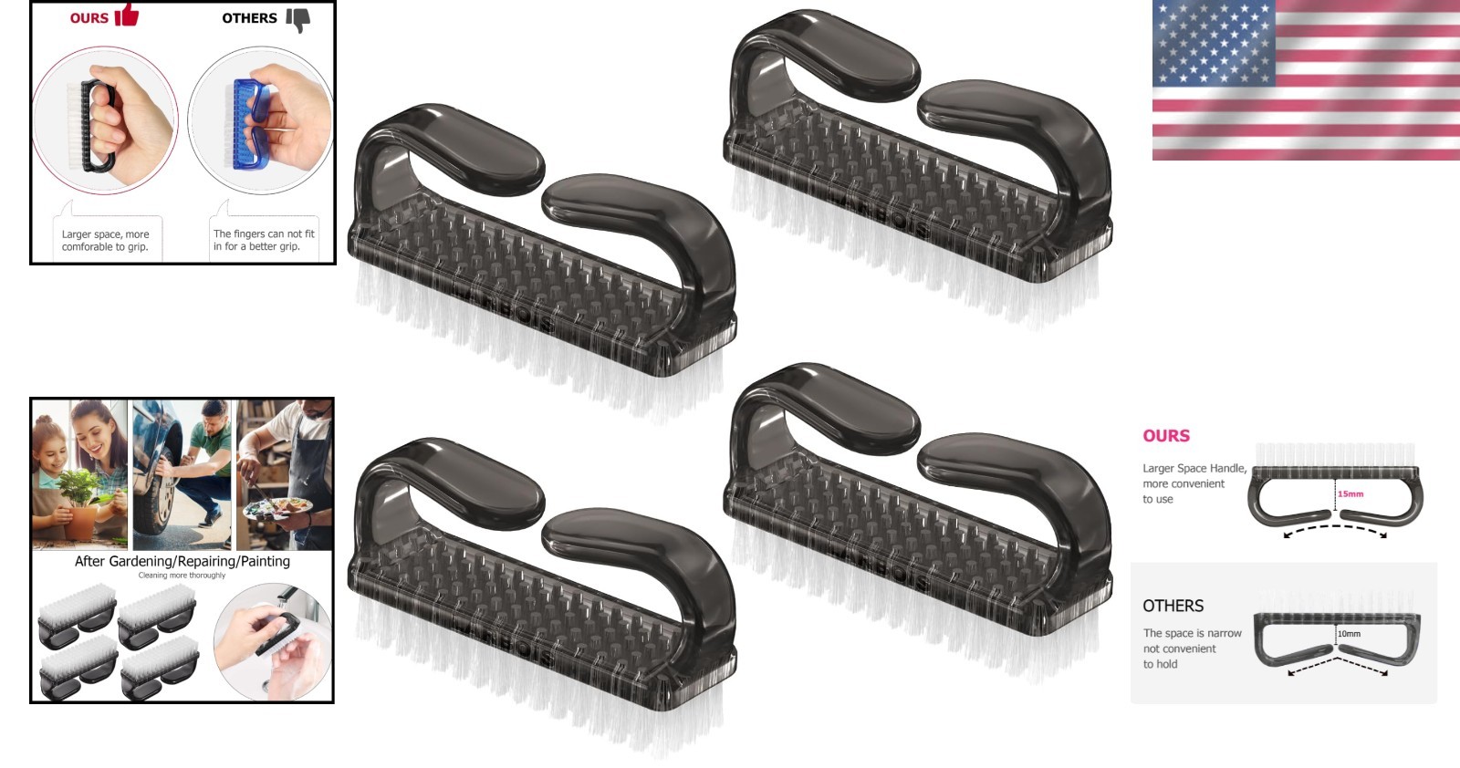 Ergonomic Nail Cleaning Brushes – 4-Pack for Gentle and Effective Care