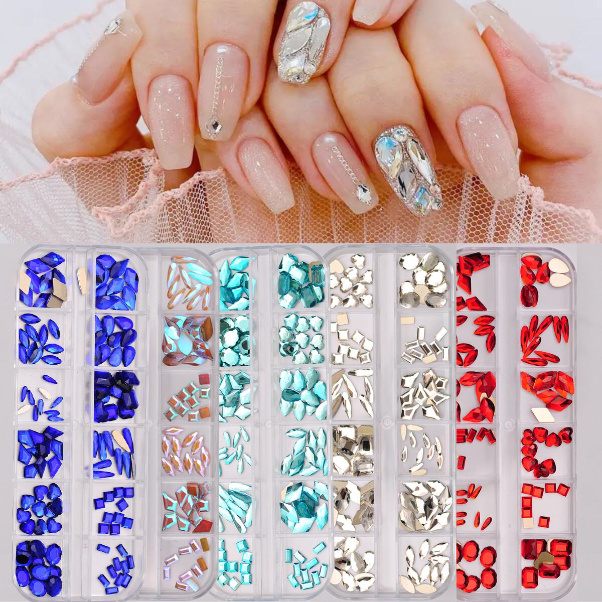 1 Box Mix SHAPE Colors Crystal Rhinestone Diamond NON hotfix Nail Art Decoration