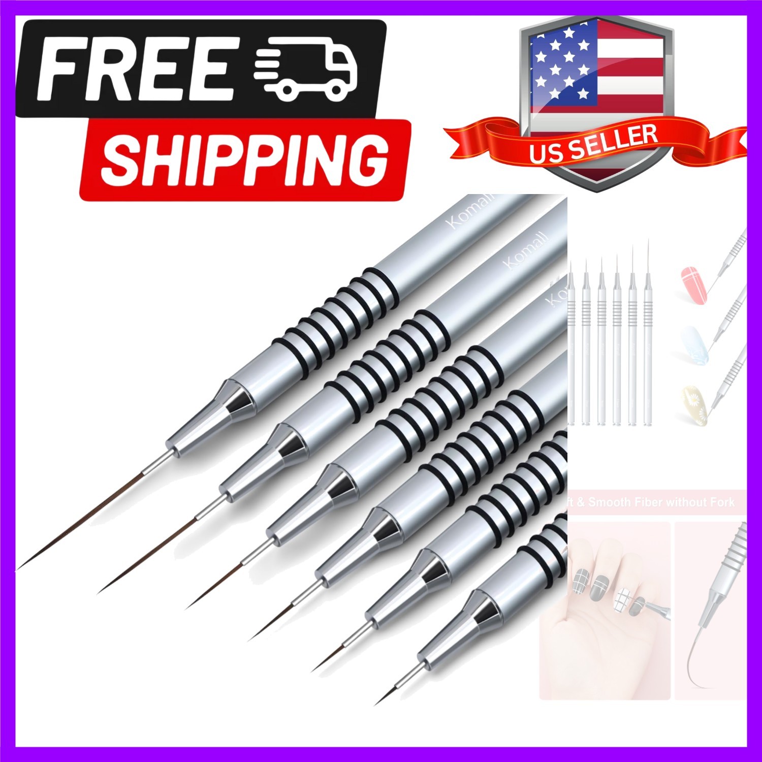 Metallic Nail Art Brushes, 6Pcs Non Slip Liner Brush Set, UV Gel Polish Paint…