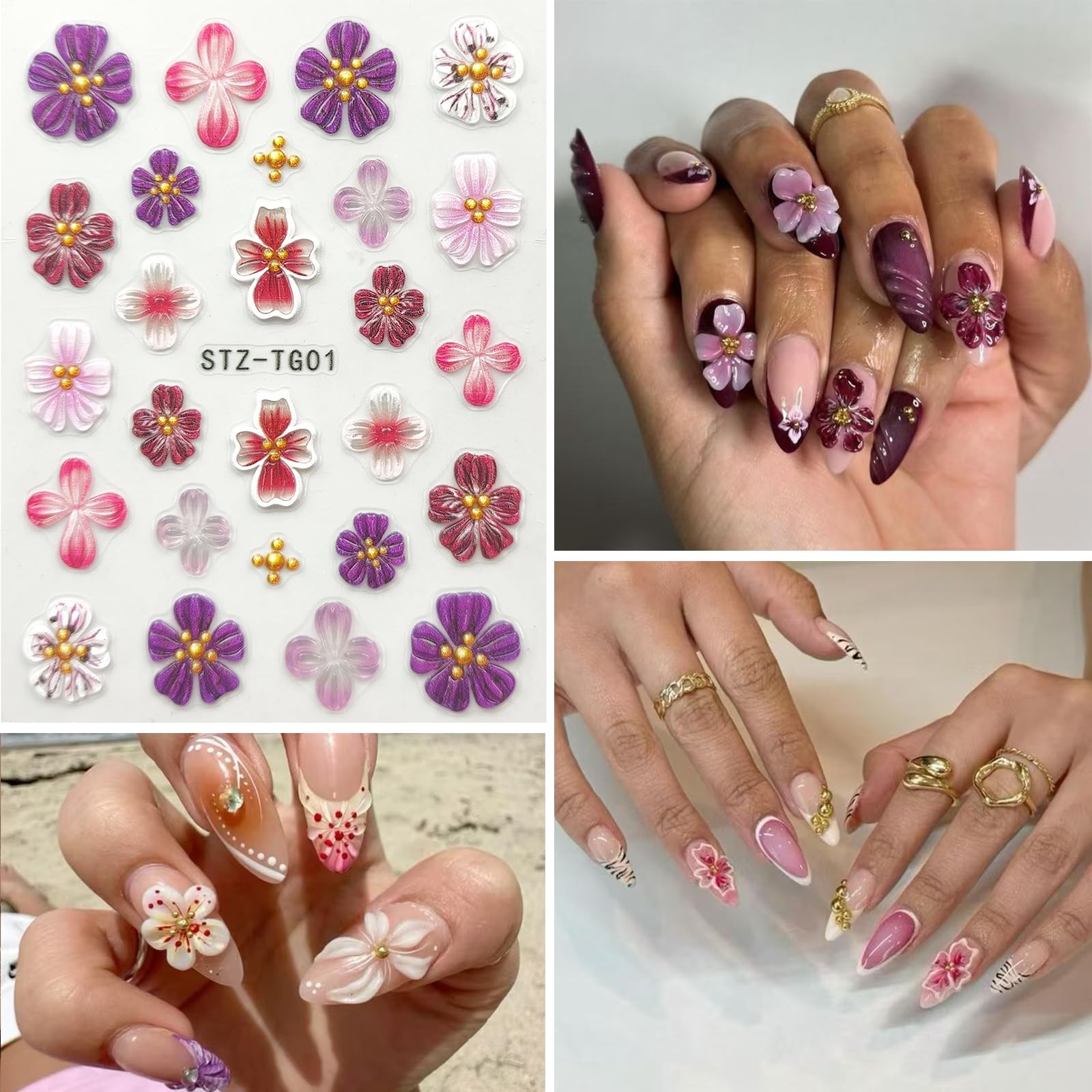 SEMATA Flower Nail Art Stickers Colorful-15