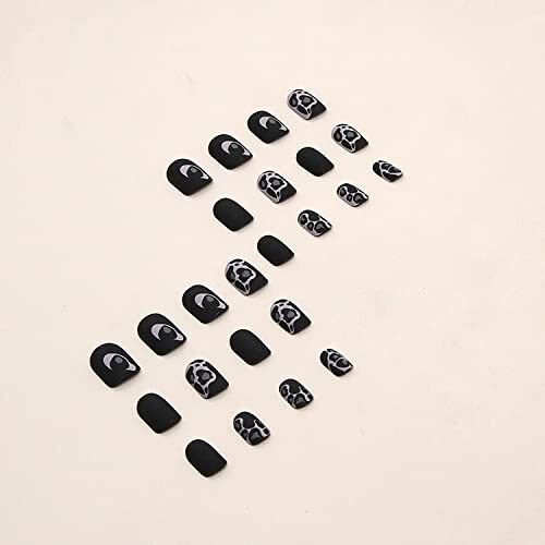 Press on Nails Short with Leopard Designs, 24Pcs Full Cover Reusable False