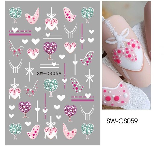 Nail Art Stickers Decals Transfers Valentines Day Pink Love Hearts Red Heart