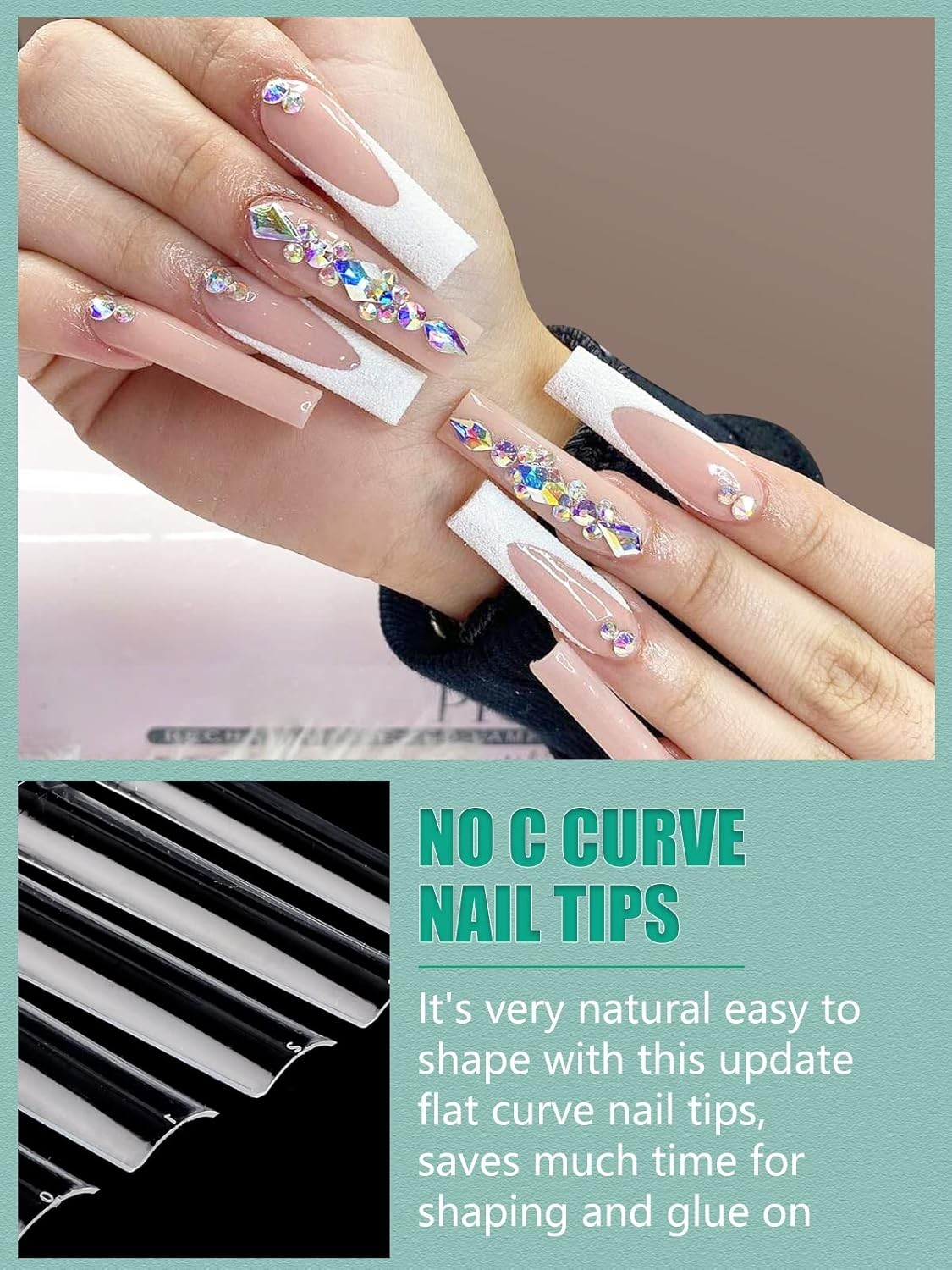 3XL Extra Long Flat Nail Tips No C Curve 504pcs Half Cover Acrylic Extension