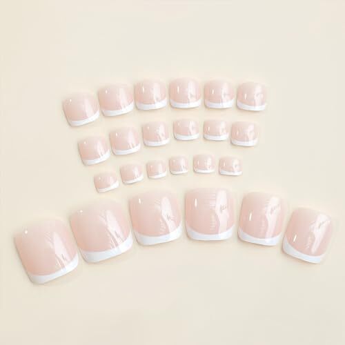 Square French Tip Press on Toenails Square French Tip & White Natural Design