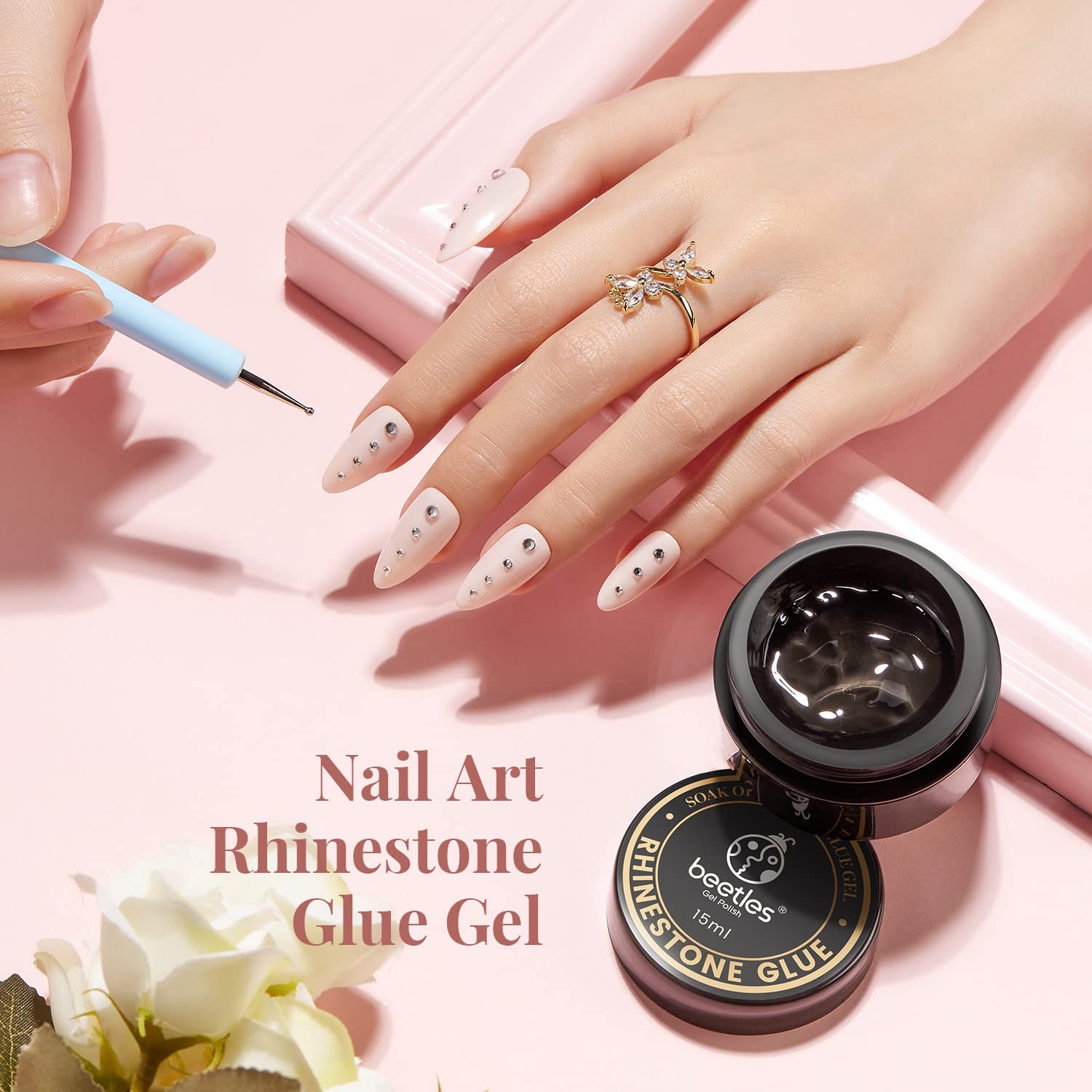 Beetles 0.51 Fl Oz (Pack of 1), C1-Nail Art Rhinestone Glue with 2 Brush