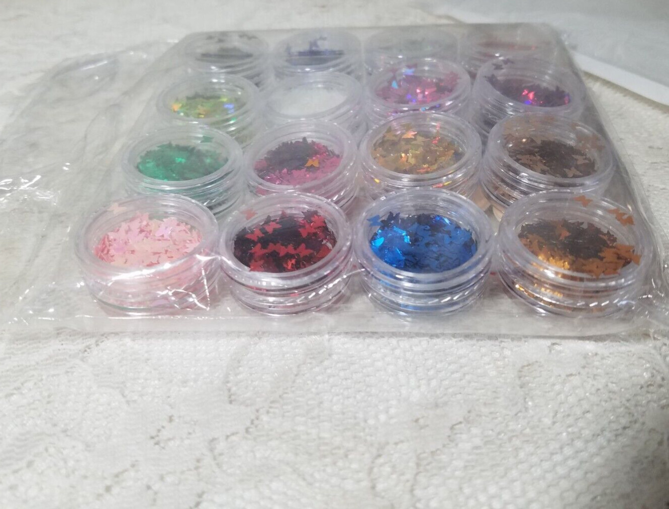 16 ASSORTED TUBS COLORED BUTTERFLY Shaped Glitter Nail Face Body Arts Crafts
