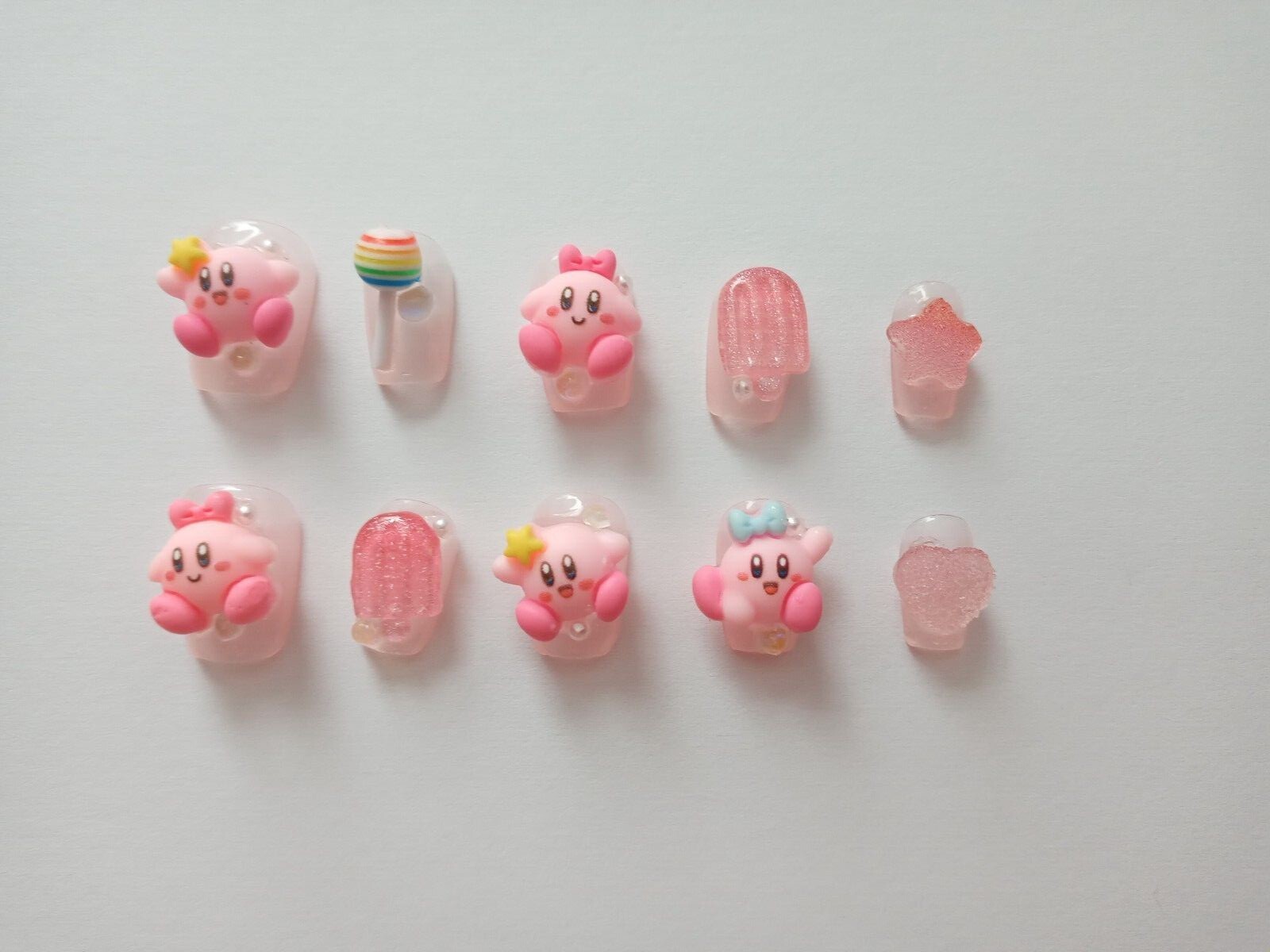 Handmade Kirby Pink Size XS, False Nail Short Square 12-15mm Length